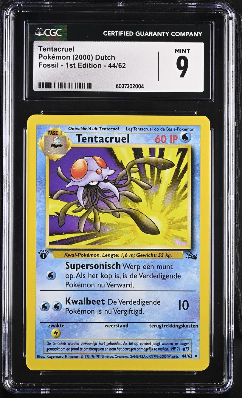 CGC 9 MINT Tentacruel 1st Edition 44/62 Pokémon 1999 Dutch Fossil (PSA/BGS)